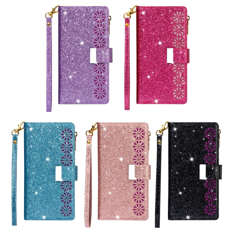 Multi-card Slots Starry Sky Laser Carving Glitter Zipper Horizontal Flip Leather Case with Holder & Wallet & Lanyard, For Samsung Galaxy J6 (2018), For Samsung Galaxy M10 / A10, For Samsung Galaxy Note 8, For Samsung Galaxy Note9