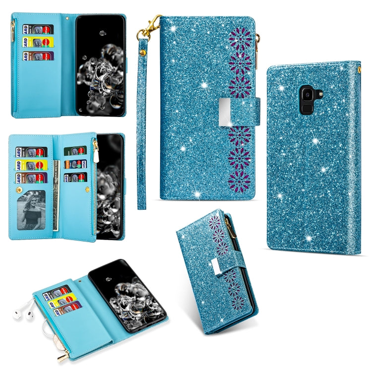 Multi-card Slots Starry Sky Laser Carving Glitter Zipper Horizontal Flip Leather Case with Holder & Wallet & Lanyard, For Samsung Galaxy J6 (2018), For Samsung Galaxy M10 / A10, For Samsung Galaxy Note 8, For Samsung Galaxy Note9