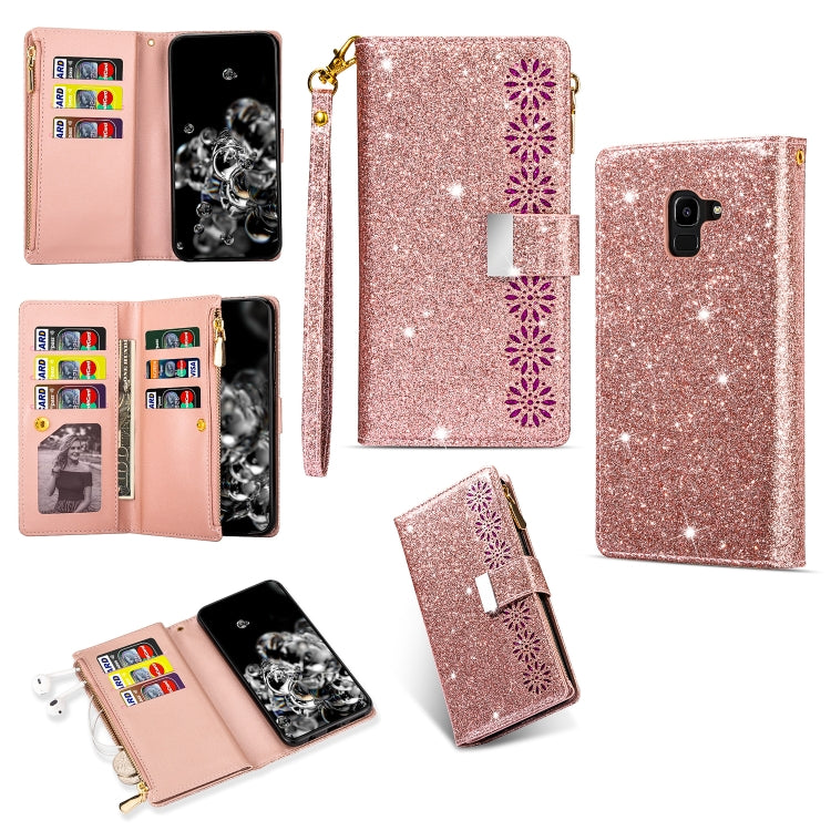 Multi-card Slots Starry Sky Laser Carving Glitter Zipper Horizontal Flip Leather Case with Holder & Wallet & Lanyard, For Samsung Galaxy J6 (2018), For Samsung Galaxy M10 / A10, For Samsung Galaxy Note 8, For Samsung Galaxy Note9
