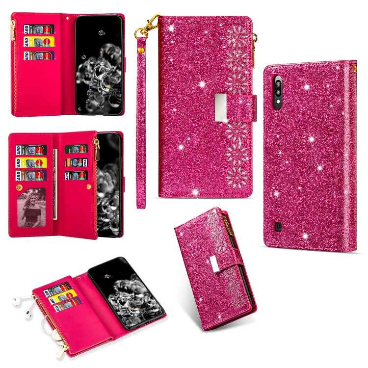 Multi-card Slots Starry Sky Laser Carving Glitter Zipper Horizontal Flip Leather Case with Holder & Wallet & Lanyard, For Samsung Galaxy J6 (2018), For Samsung Galaxy M10 / A10, For Samsung Galaxy Note 8, For Samsung Galaxy Note9
