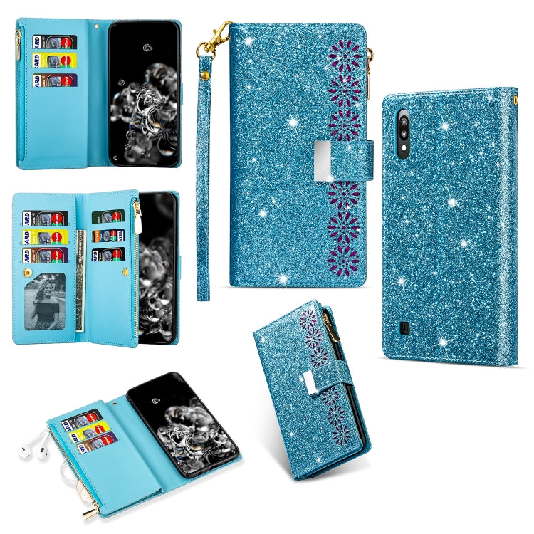 Multi-card Slots Starry Sky Laser Carving Glitter Zipper Horizontal Flip Leather Case with Holder & Wallet & Lanyard, For Samsung Galaxy J6 (2018), For Samsung Galaxy M10 / A10, For Samsung Galaxy Note 8, For Samsung Galaxy Note9