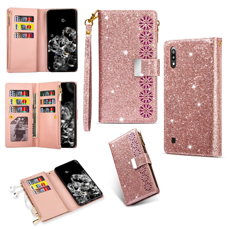Multi-card Slots Starry Sky Laser Carving Glitter Zipper Horizontal Flip Leather Case with Holder & Wallet & Lanyard, For Samsung Galaxy J6 (2018), For Samsung Galaxy M10 / A10, For Samsung Galaxy Note 8, For Samsung Galaxy Note9