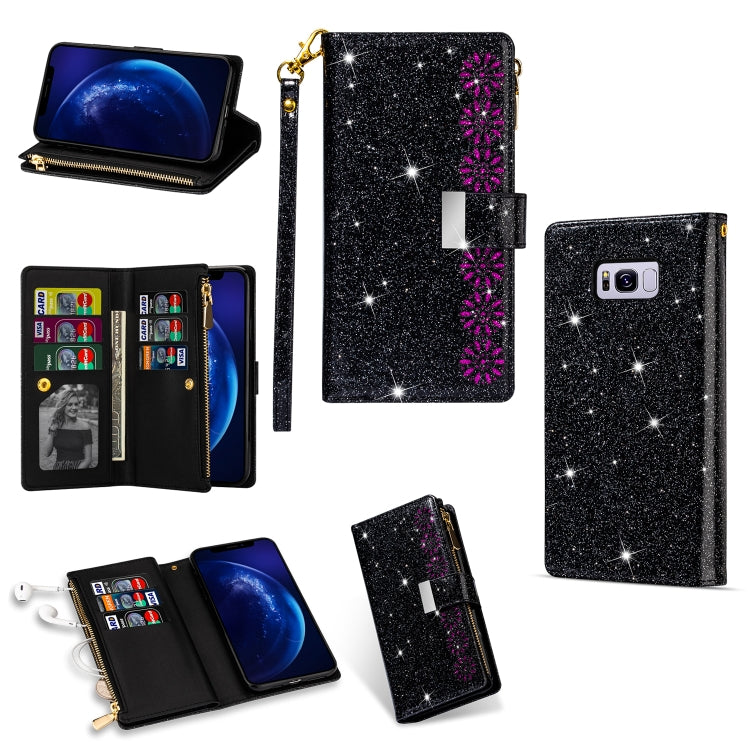 Multi-card Slots Starry Sky Laser Carving Glitter Zipper Horizontal Flip Leather Case with Holder & Wallet & Lanyard, For Samsung Galaxy Note10, For Samsung Galaxy Note10+, For Samsung Galaxy S8, For Samsung Galaxy S8+