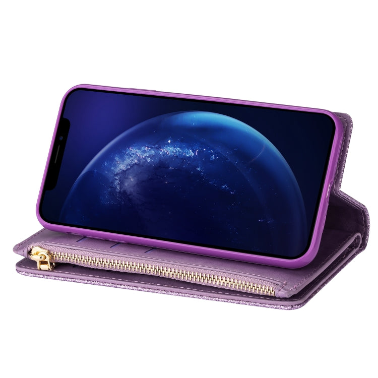 Multi-card Slots Starry Sky Laser Carving Glitter Zipper Horizontal Flip Leather Case with Holder & Wallet & Lanyard, For Samsung Galaxy S9, For Samsung Galaxy S9+, For Samsung Galaxy S10, For Samsung Galaxy S10 5G