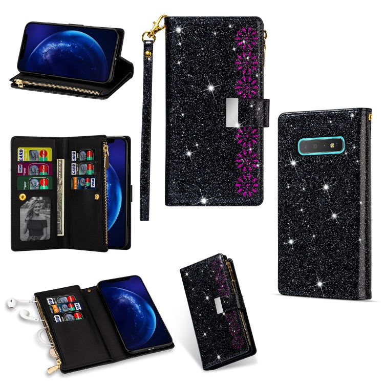 Multi-card Slots Starry Sky Laser Carving Glitter Zipper Horizontal Flip Leather Case with Holder & Wallet & Lanyard, For Samsung Galaxy S9, For Samsung Galaxy S9+, For Samsung Galaxy S10, For Samsung Galaxy S10 5G
