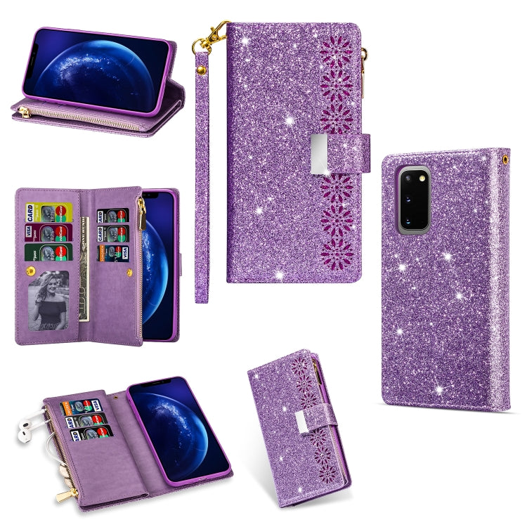 Multi-card Slots Starry Sky Laser Carving Glitter Zipper Horizontal Flip Leather Case with Holder & Wallet & Lanyard, For Samsung Galaxy S10e, For Samsung Galaxy S10+, For Samsung Galaxy S20, For Samsung Galaxy S20+