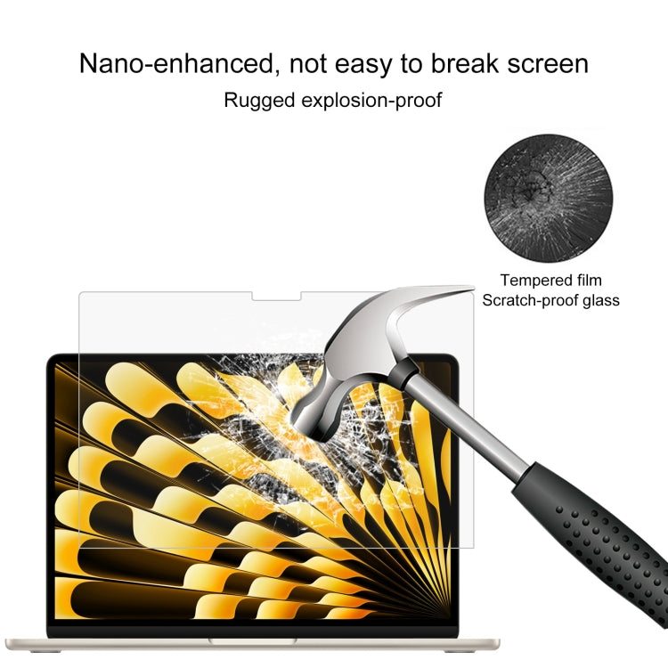 Film en verre trempé antidéflagrant 0,26 mm, dureté de surface 9H, pour MacBook Air 13,6 pouces (2023/2024/2025) et MacBook Air 15,3 pouces (2023/2024/2025).