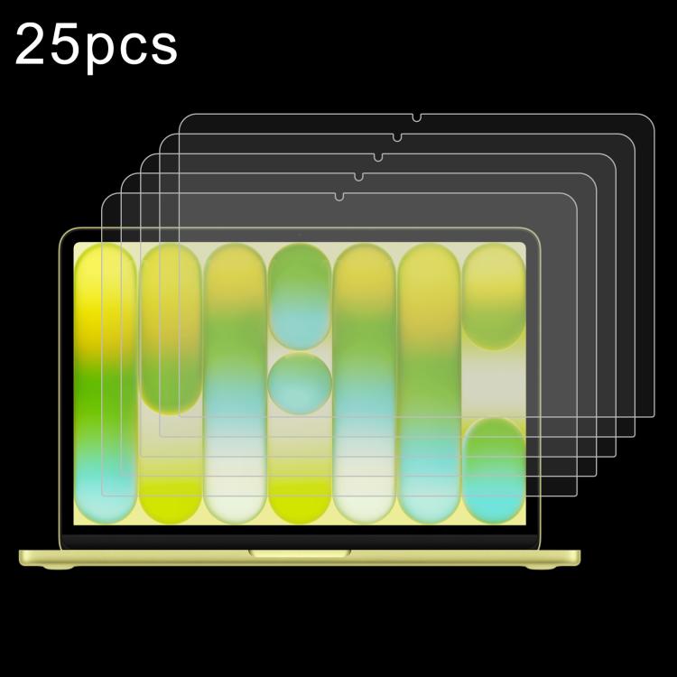 25pcs 0.26mm 9H Surface Hardness Explosion-proof Tempered Glass Film, For Macbook Air 15.3 2023/2024/2025/M5 2026, For MacBook Neo 13 inch 2026 A18 Pro A3404, For Macbook Air 13.6 2023/2024/2025