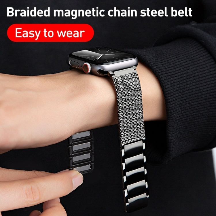 Magnetic Clasp Braided Chain Stainless Steel Watch Band, For Apple Watch SE 2023 44mm, For Apple Watch SE 2023 40mm, For Apple Watch Ultra 2 49mm, For Apple Watch Series 9 45mm, For Apple Watch Series 9 41mm, For Apple Watch Ultra 49mm