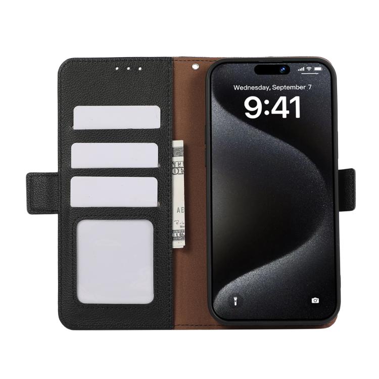 ABEEL Side-Magnetic Litchi Pattern Leather RFID Phone Case, For iPhone 17 Pro Max, For iPhone 17 Pro, For iPhone 17 Air, For iPhone 15 Pro Max, For iPhone 15 Pro, For iPhone 15 Plus