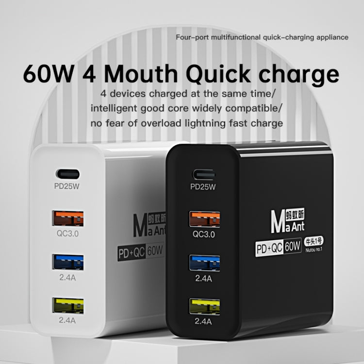 Ma-Ant 60W USB-C/Type-C+3 USB Multi-port Fast Charging Charger, EU Plug, US Plug