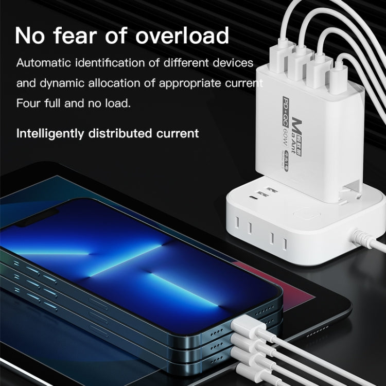 Ma-Ant 60W USB-C/Type-C+3 USB Multi-port Fast Charging Charger, EU Plug, US Plug