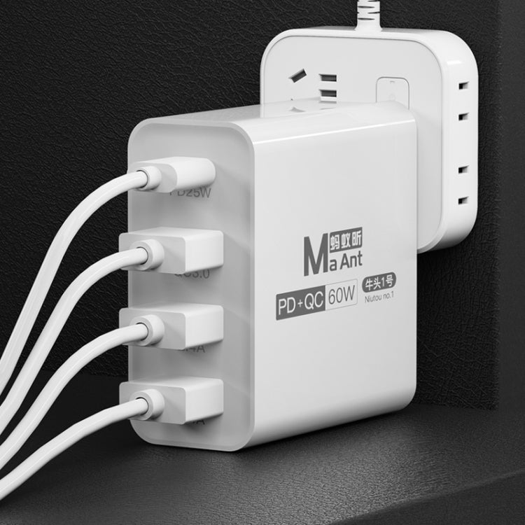 Ma-Ant 60W USB-C/Type-C+3 USB Multi-port Fast Charging Charger, EU Plug, US Plug