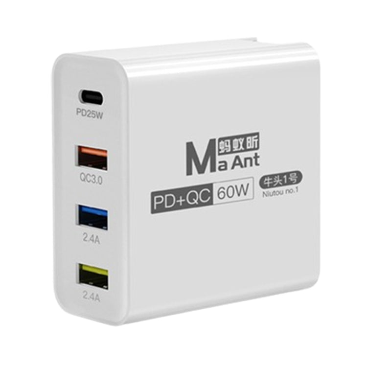 Ma-Ant 60W USB-C/Type-C+3 USB Multi-port Fast Charging Charger, EU Plug, US Plug