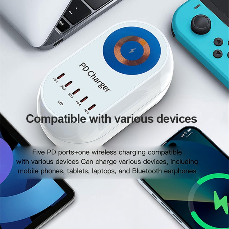 WLX-810C 140W GaN PD Multi-port Charger, Support Wireless Fast Charging, WLX-810C