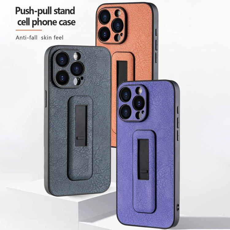 PU Leather Push-pull Bracket Shockproof Phone Case, For iPhone 16 Pro Max, For iPhone 16 Pro, For iPhone 16 Plus