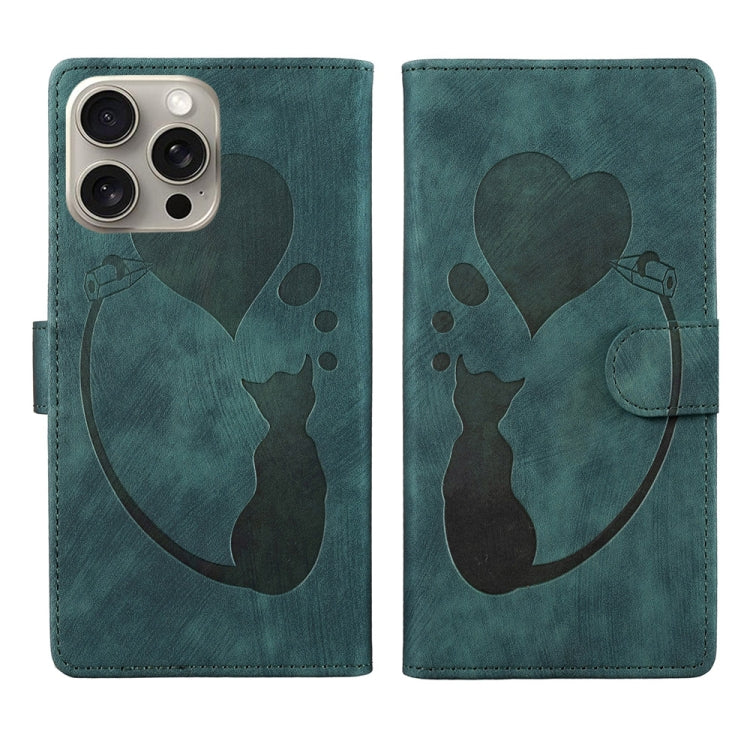Pen Heart Cat Embossed Leather Phone Case, For iPhone 15 Pro Max, For iPhone 15 Pro, For iPhone 15 Plus, For iPhone 15
