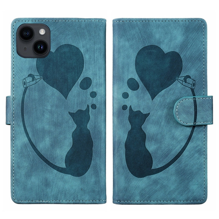 Pen Heart Cat Embossed Leather Phone Case, For iPhone 14 Plus, For iPhone 14, For iPhone 14 Pro, For iPhone 14 Pro Max