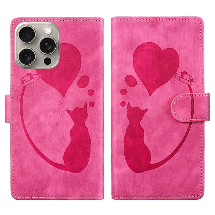 Pen Heart Cat Embossed Leather Phone Case, For iPhone 14 Plus, For iPhone 14, For iPhone 14 Pro, For iPhone 14 Pro Max