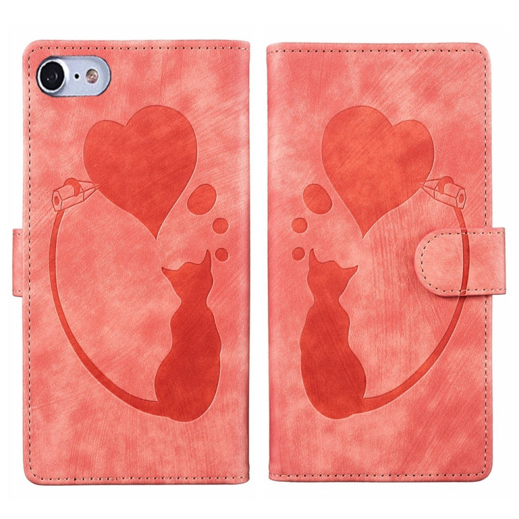 Pen Heart Cat Embossed Leather Phone Case, For iPhone 7 / 8 / SE 2022, For iPhone 13 Pro Max, For iPhone 13 Pro, For iPhone 13