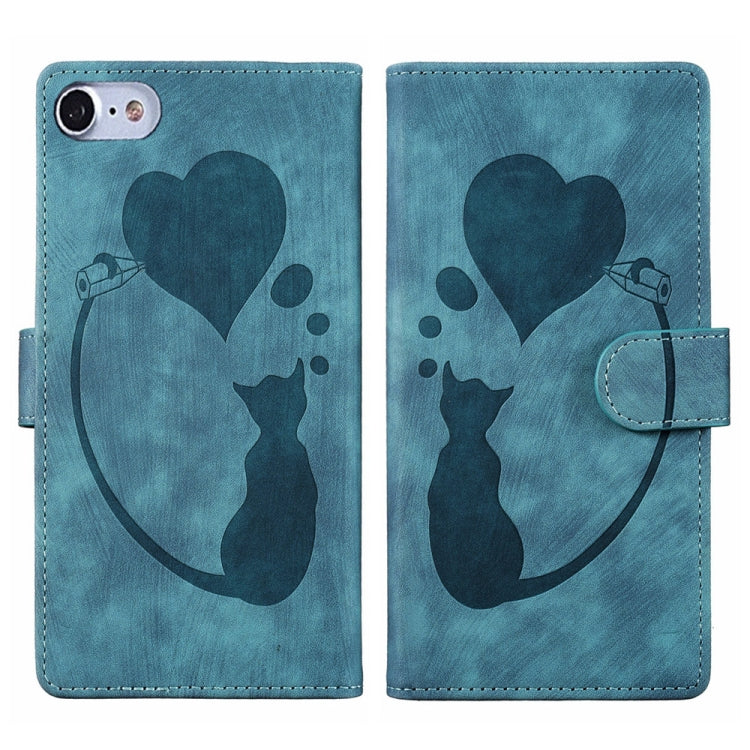 Pen Heart Cat Embossed Leather Phone Case, For iPhone 7 / 8 / SE 2022, For iPhone 13 Pro Max, For iPhone 13 Pro, For iPhone 13