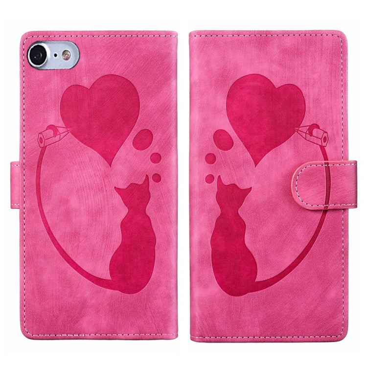 Pen Heart Cat Embossed Leather Phone Case, For iPhone 7 / 8 / SE 2022, For iPhone 13 Pro Max, For iPhone 13 Pro, For iPhone 13