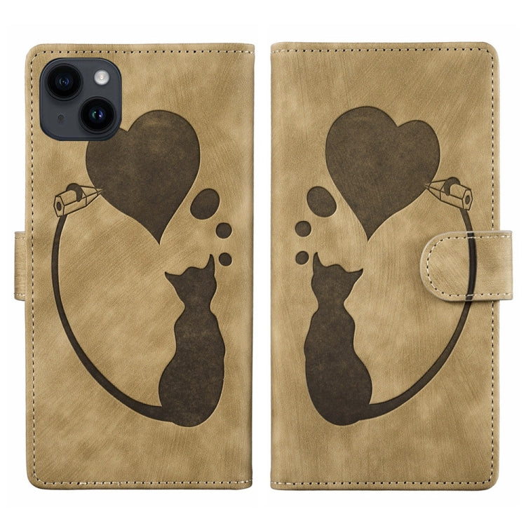 Pen Heart Cat Embossed Leather Phone Case, For iPhone 7 / 8 / SE 2022, For iPhone 13 Pro Max, For iPhone 13 Pro, For iPhone 13