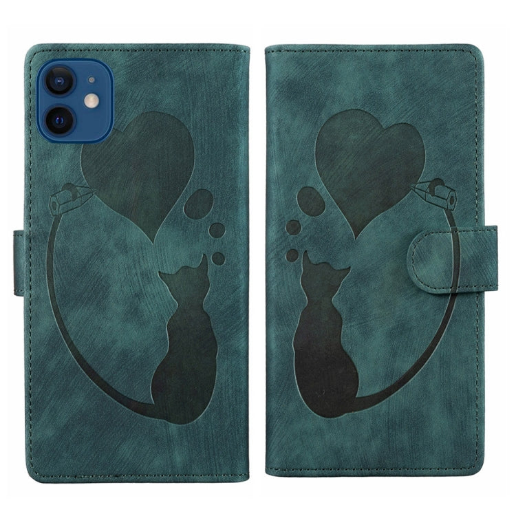 Pen Heart Cat Embossed Leather Phone Case, For iPhone 13 mini, For iPhone 12, For iPhone 12 Pro Max, For iPhone 12 Pro