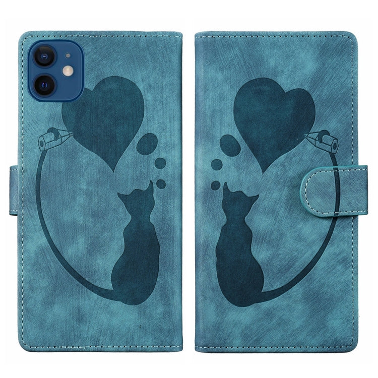 Pen Heart Cat Embossed Leather Phone Case, For iPhone 13 mini, For iPhone 12, For iPhone 12 Pro Max, For iPhone 12 Pro