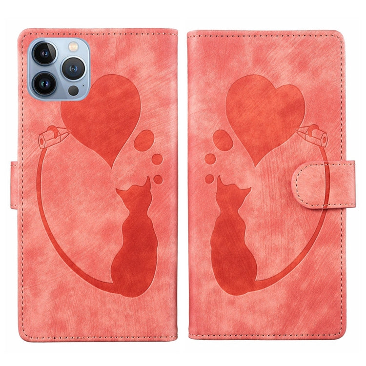 Pen Heart Cat Embossed Leather Phone Case, For iPhone 13 mini, For iPhone 12, For iPhone 12 Pro Max, For iPhone 12 Pro