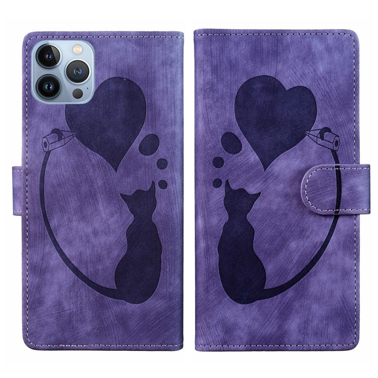 Pen Heart Cat Embossed Leather Phone Case, For iPhone 13 mini, For iPhone 12, For iPhone 12 Pro Max, For iPhone 12 Pro