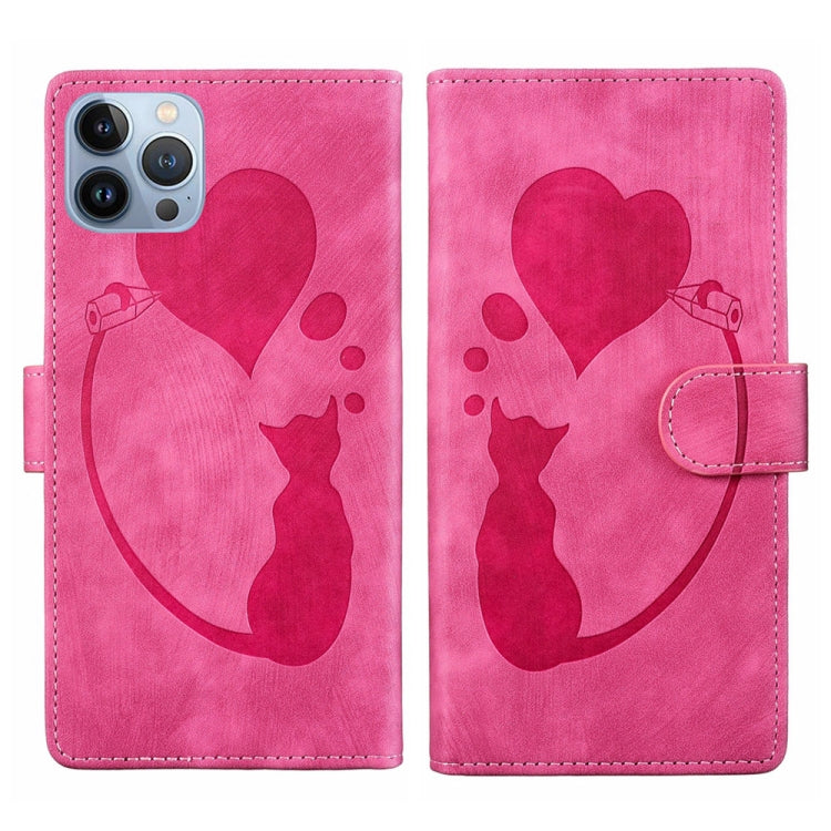 Pen Heart Cat Embossed Leather Phone Case, For iPhone 13 mini, For iPhone 12, For iPhone 12 Pro Max, For iPhone 12 Pro