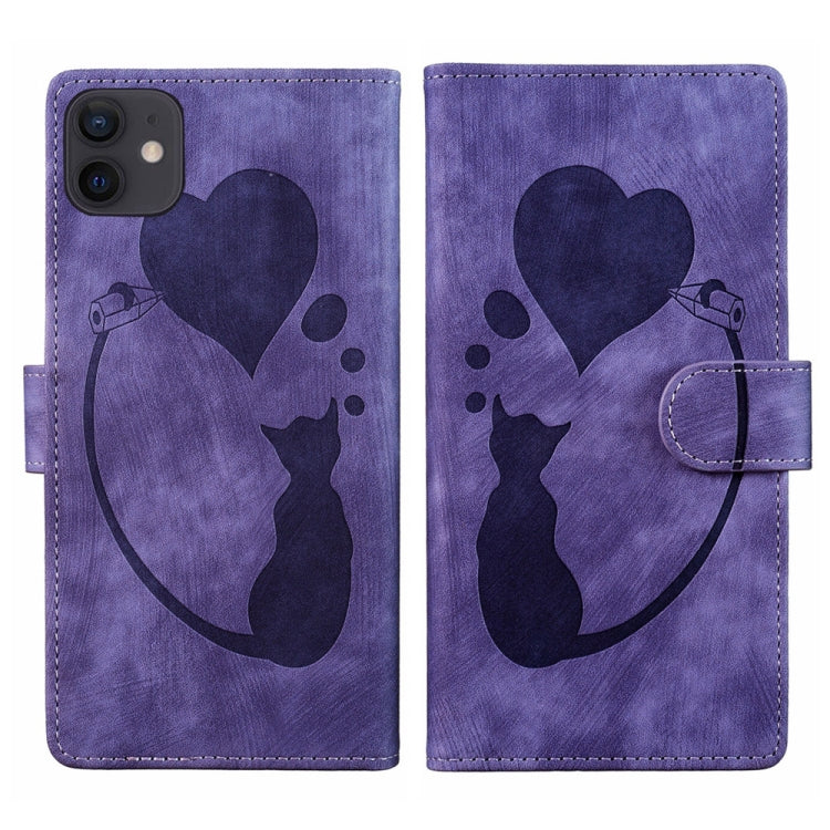 Pen Heart Cat Embossed Leather Phone Case, For iPhone 12 mini, For iPhone 11 Pro Max, For iPhone 11, For iPhone 11 Pro