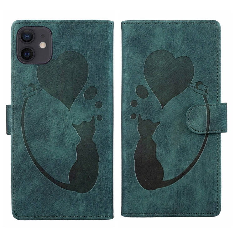Pen Heart Cat Embossed Leather Phone Case, For iPhone 12 mini, For iPhone 11 Pro Max, For iPhone 11, For iPhone 11 Pro