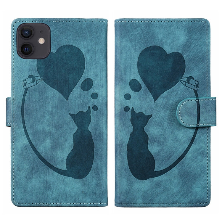 Pen Heart Cat Embossed Leather Phone Case, For iPhone 12 mini, For iPhone 11 Pro Max, For iPhone 11, For iPhone 11 Pro