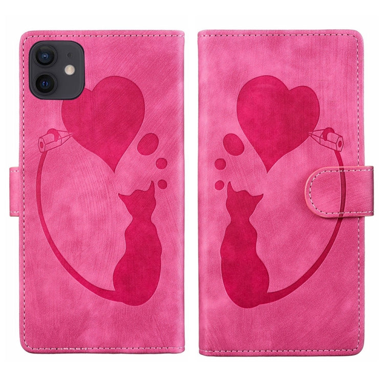 Pen Heart Cat Embossed Leather Phone Case, For iPhone 12 mini, For iPhone 11 Pro Max, For iPhone 11, For iPhone 11 Pro