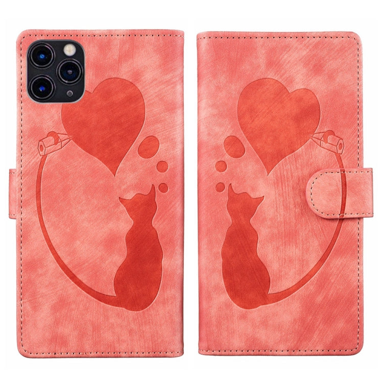 Pen Heart Cat Embossed Leather Phone Case, For iPhone 12 mini, For iPhone 11 Pro Max, For iPhone 11, For iPhone 11 Pro