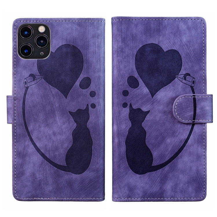Pen Heart Cat Embossed Leather Phone Case, For iPhone 12 mini, For iPhone 11 Pro Max, For iPhone 11, For iPhone 11 Pro