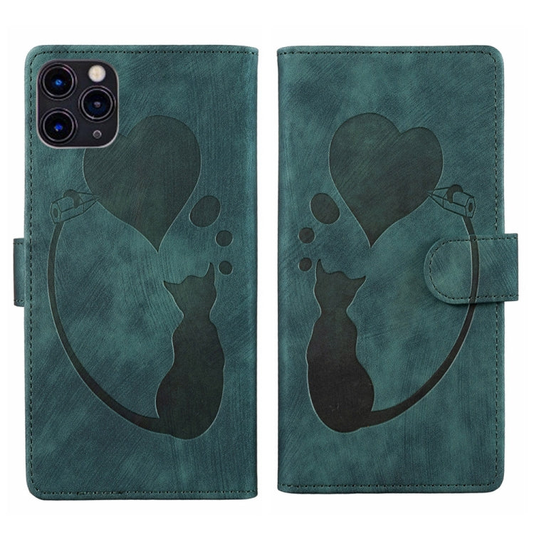 Pen Heart Cat Embossed Leather Phone Case, For iPhone 12 mini, For iPhone 11 Pro Max, For iPhone 11, For iPhone 11 Pro