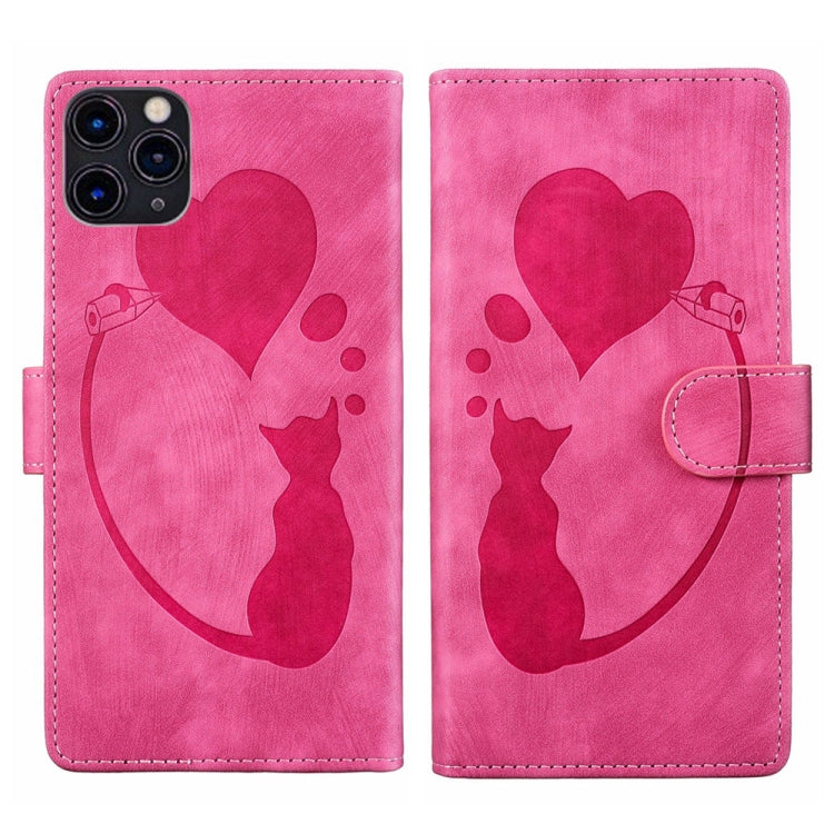 Pen Heart Cat Embossed Leather Phone Case, For iPhone 12 mini, For iPhone 11 Pro Max, For iPhone 11, For iPhone 11 Pro