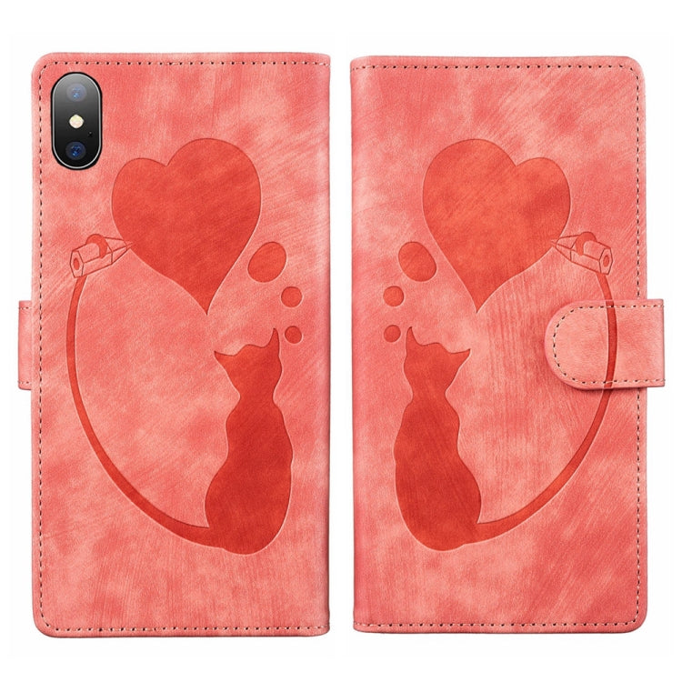 Pen Heart Cat Embossed Leather Phone Case, For iPhone X / XS, For iPhone XR, For iPhone XS Max, For iPhone 7 Plus / 8 Plus