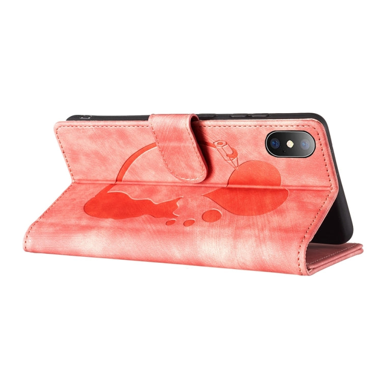 Pen Heart Cat Embossed Leather Phone Case, For iPhone X / XS, For iPhone XR, For iPhone XS Max, For iPhone 7 Plus / 8 Plus