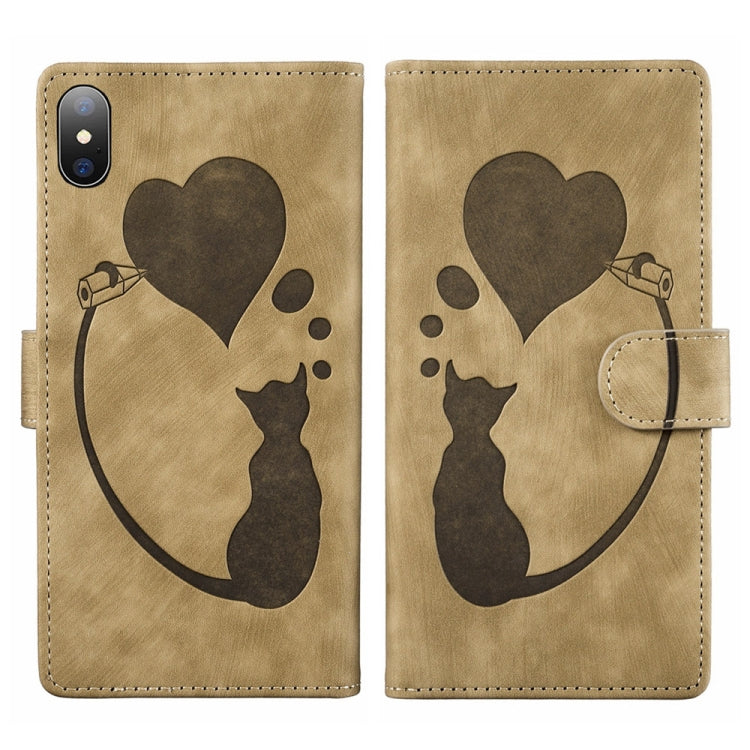 Pen Heart Cat Embossed Leather Phone Case, For iPhone X / XS, For iPhone XR, For iPhone XS Max, For iPhone 7 Plus / 8 Plus