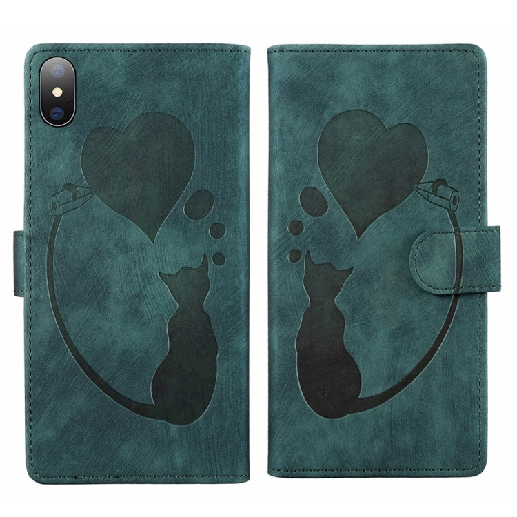 Pen Heart Cat Embossed Leather Phone Case, For iPhone X / XS, For iPhone XR, For iPhone XS Max, For iPhone 7 Plus / 8 Plus