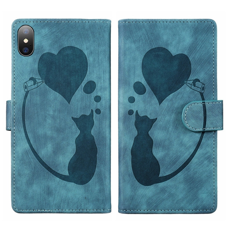 Pen Heart Cat Embossed Leather Phone Case, For iPhone X / XS, For iPhone XR, For iPhone XS Max, For iPhone 7 Plus / 8 Plus