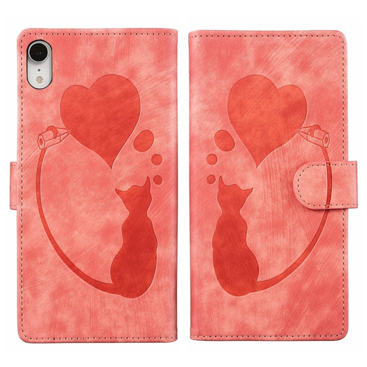 Pen Heart Cat Embossed Leather Phone Case, For iPhone X / XS, For iPhone XR, For iPhone XS Max, For iPhone 7 Plus / 8 Plus