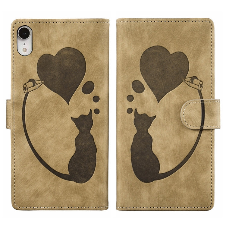 Pen Heart Cat Embossed Leather Phone Case, For iPhone X / XS, For iPhone XR, For iPhone XS Max, For iPhone 7 Plus / 8 Plus