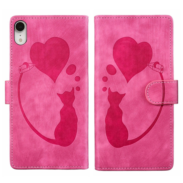 Pen Heart Cat Embossed Leather Phone Case, For iPhone X / XS, For iPhone XR, For iPhone XS Max, For iPhone 7 Plus / 8 Plus