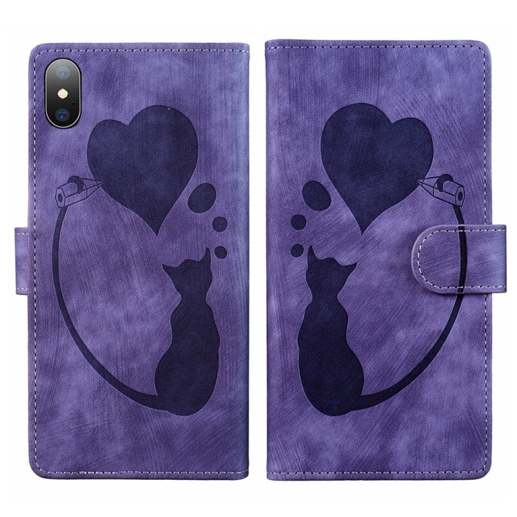 Pen Heart Cat Embossed Leather Phone Case, For iPhone X / XS, For iPhone XR, For iPhone XS Max, For iPhone 7 Plus / 8 Plus