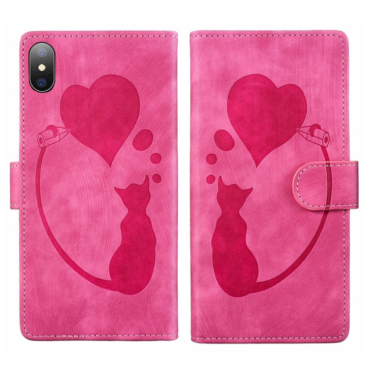 Pen Heart Cat Embossed Leather Phone Case, For iPhone X / XS, For iPhone XR, For iPhone XS Max, For iPhone 7 Plus / 8 Plus